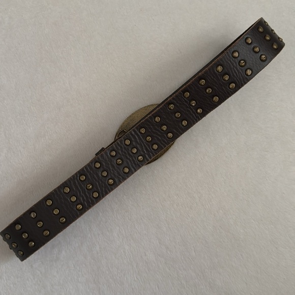 Faithful | Brown Leather Stud Belt Eagle Camouflage Hook Embossed Buckle (S) - Picture 6 of 15